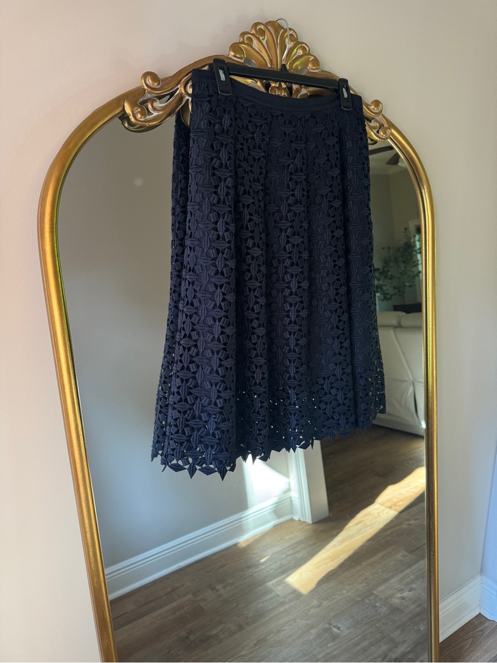 Ann Taylor Navy Floral Lace A-Line Skirt